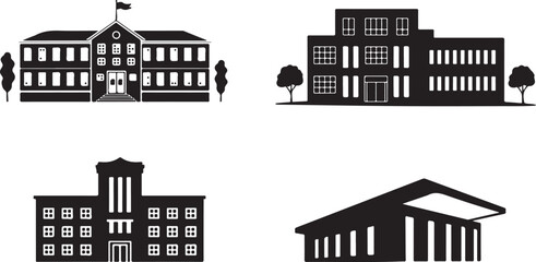 Naklejka premium school building silhouettes set four architectural styles vector icons