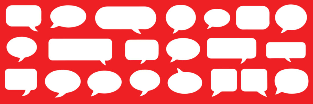 speech bubble set of white comic and chat bubbles on red vector design