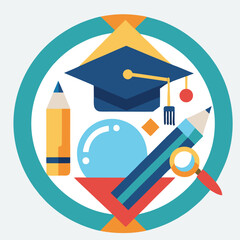 design logo vector icon illustration graduation cap combined