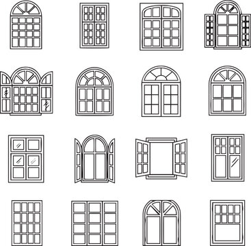 Black and white line of various window styles windows line black and white architectural details arched windows