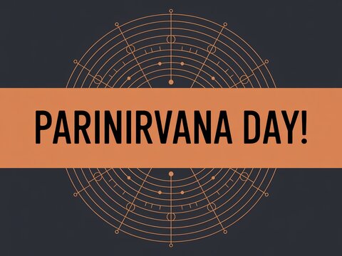 Buddhist holiday parinirvana day celebration with geometric design and text
