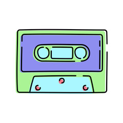 Obraz premium Cassette Tape Doodle style design, classic audio cassette with reels, symbolizing retro music playback, ideal for vintage themes playlists and creative media designs