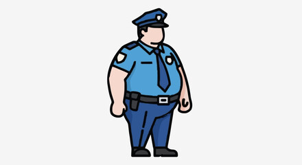 Cartoon Police Officer Standing Uniformed Profession.