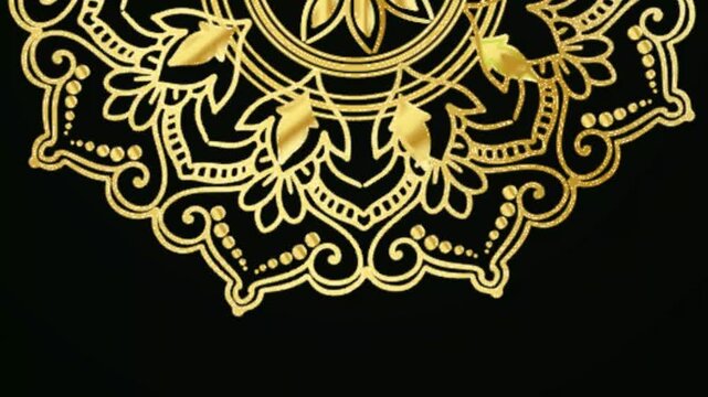 Gold mandala looping footage, Seamless 4K video looping for an elegant and vintage decorative element, 4k art with abstract mandala pattern for new age dmt lsd spiritual awakening and opening chakra