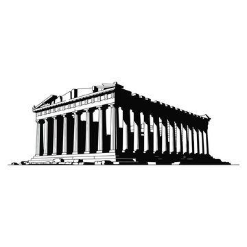 Parthenon temple black silhouette, ancient greek landmark in Athens, iconic acropolis structure, vector illustration isolated on transparent background