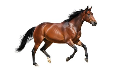 Obraz premium Graceful brown horse galloping across a white background isolated shot