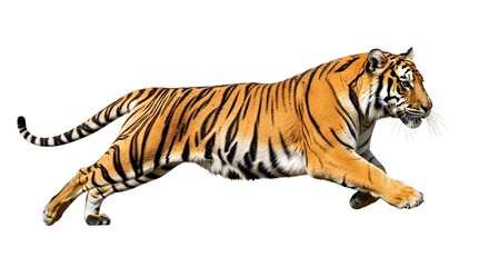 Obraz premium Running tiger isolated on white background with dynamic pose