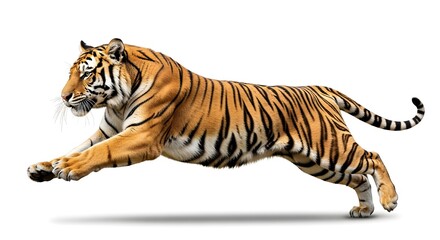 Running tiger isolated on white background with dynamic pose and powerful presence © randy