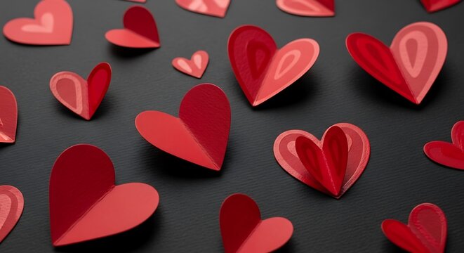Red Heart Shapes on Dark Background.