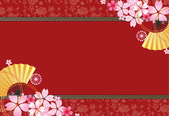 Obraz premium 中華風フレーム飾り 春の桜背景