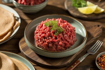 Ethiopian kitfo beef tartare with injera ethiopian food
