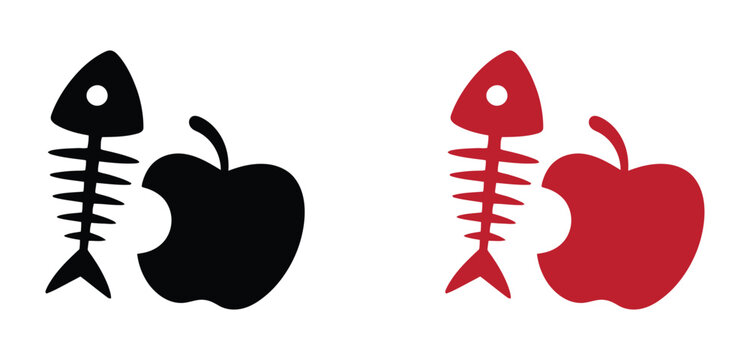 Fish shaped apple. Organic waste icon vector. bone, fish skeleton, and apple core symbol. vector illustration. 