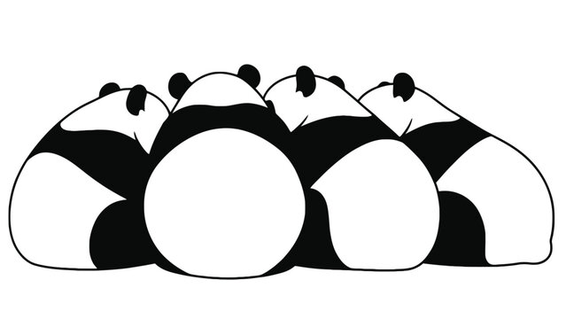 A group of adorable pandas huddled together in a cute illustration