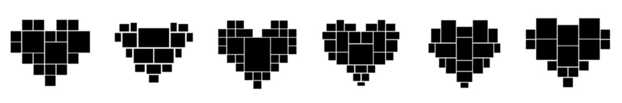 heart shape photo collage set.  for valentine designs and playful love themed illustrations. Vector illustration template for Valentines day, love message, social media and web banner, marketing.