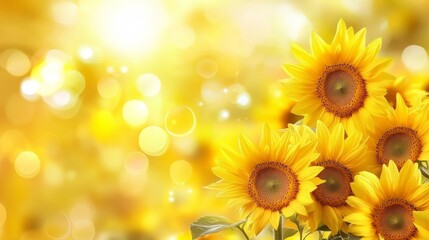 Obraz premium A picturesque scene featuring sunflowers under a bright yellow haze.