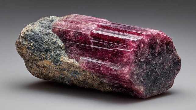 corundum. A rough, barrel-shaped corundum crystal specimen with natural striations. STEM education sheets, lab safety posters, designed for STEM education and laboratory safety posters.