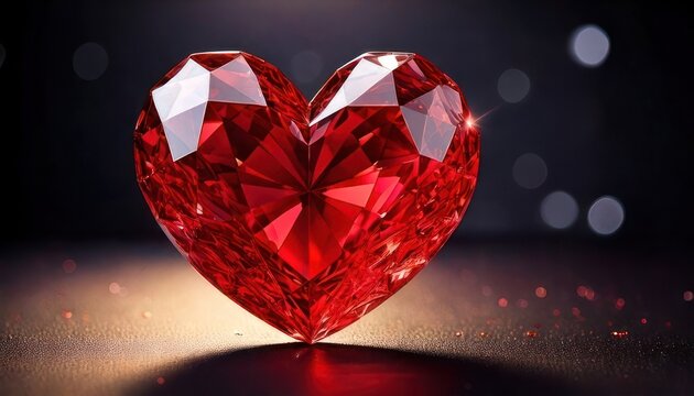 A faceted red heart gemstone resting on a surface.
