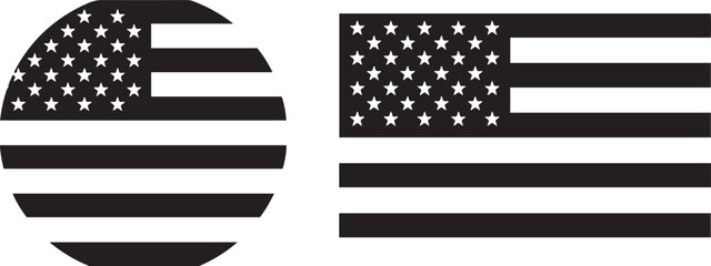 Black and white american flag circular and rectangular shapes usa flag stars and stripes monochrome