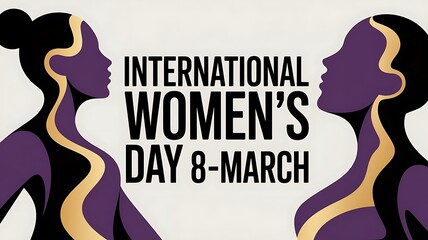 International Womens Day abstract women silhouette banner in purple and gold tones