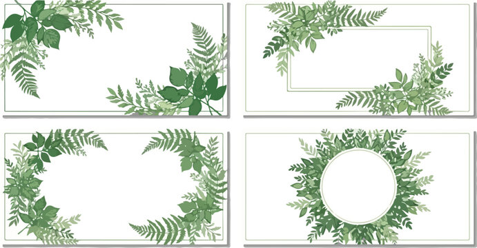 Four green leaf borders and frames with white backgrounds leaves floral
