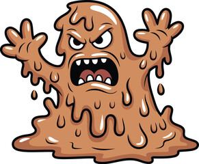 Cartoon, goo monster, character, illustration, brown, slime, angry, dripping, fantasy, creature, kids, playful, vector, isolated, expressive, melting, scary, design, fun, animated © Ashik World