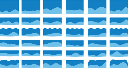 Mega set of abstract blue water wave silhouettes and flowing dividers