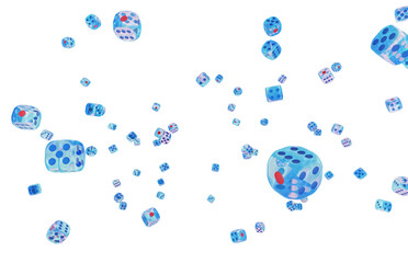 realistic 3d render of falling blue crystal dice. translucent glass gambling cubes for casino game. lucky chance betting concept.