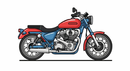 Obraz premium Classic Red and Blue Motorcycle Side View Illustration.