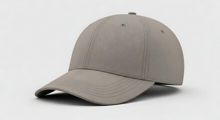 Fototapeta premium A taupe baseball cap mockup on a clean white background with a simple and neutral mood.
