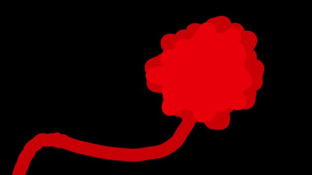 Abstract bright red cartoon cloud speech bubble shape on black background with copy space