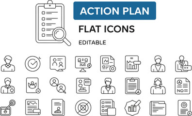 set of icons for web , action, plan, icons, flat, business, productivity, editable, graphics, checklist, magnifying,