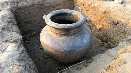 latrine. An unearthed ancient ceramic latrine at an archaeological dig site. event programs, museum guides, designed for cultural heritage projects and event programs.