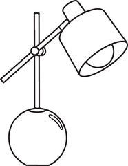 Articulated outline of a modern desk lamp with an adjustable head, great for creative workspaces or office themes. , Generative Ai