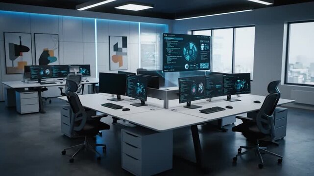 Modern Office Space with Computer Workstations.