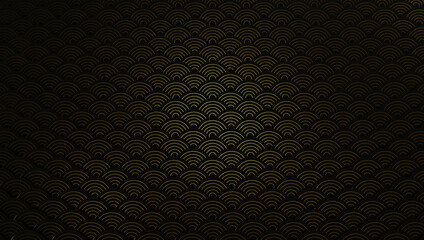 Elegant black and gold wave pattern background with art deco scallop motif