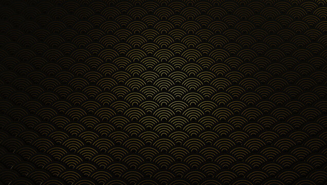 Elegant black and gold wave pattern background with art deco scallop motif