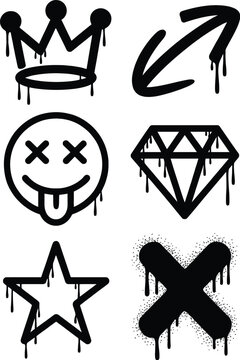 Graffiti style black of crown star diamond smiley face and x