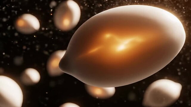 Golden Floating Cells Drifting Through Dark Microfluidic Space.