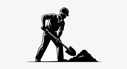 Construction worker digging with shovel on white background. © Kurs