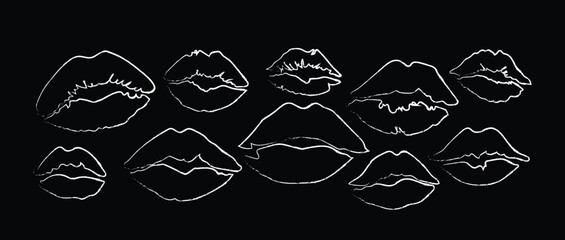  line art of Set of red lipstick kiss marks 