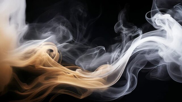 An abstract artistic composition of multicolored smoke patterns flowing gracefully against a dark background, image evokes elegance, mystery, and dynamic movement, artistic and creative