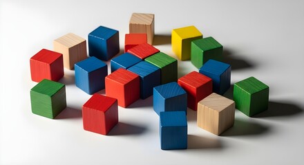 Obraz premium A collection of colorful wooden blocks scattered on a white surface
