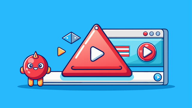 Cute red devil character with video play button