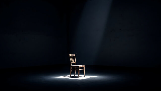 Single Glass Under Spotlight Minimal Emotional Concept | chair in the dark room