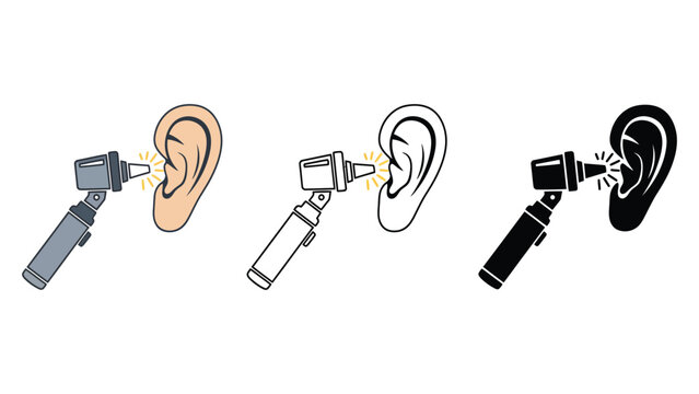 An illustration of ear examination with otoscope in different colors