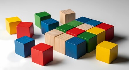 Obraz premium A colorful arrangement of wooden blocks on a white surface