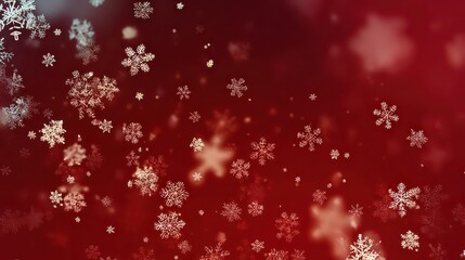 Festive White Snowflakes Against a Gradient Red Backdrop Sparkle and Dazzle in a Bokeh Light Effect Creates a Winter Holiday Atmosphere