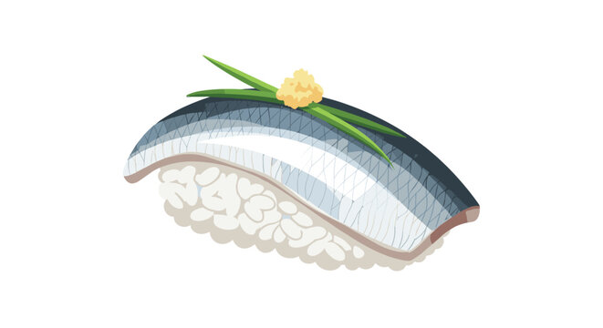 Traditional Edomae-style Kohada nigiri sushi, featuring cured gizzard shad on rice, garnished with ginger and scallion.