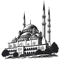 Fototapeta premium Grand mosque silhouette with domes and minarets 1