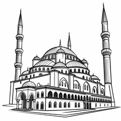 Traditional islamic mosque outline with symmetrical minarets 1